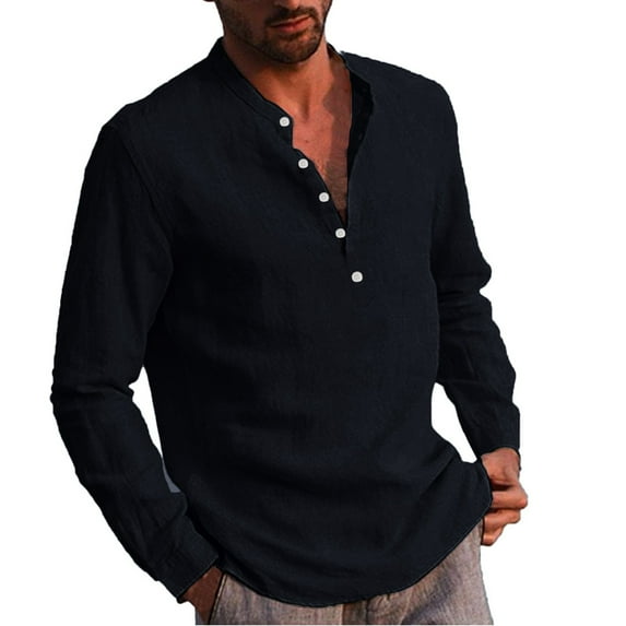 adviicd Men Fashion Casual Top Shirt Simple Comfortable Solid Color Collar Button Collar Shirt Top Long Summer Sleeve