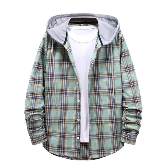 adviicd Men Men Casual Plaid Print Shirt Hooded Collar Long Sleeve Shirt Blouse Plain T Shirts for Men Bulk