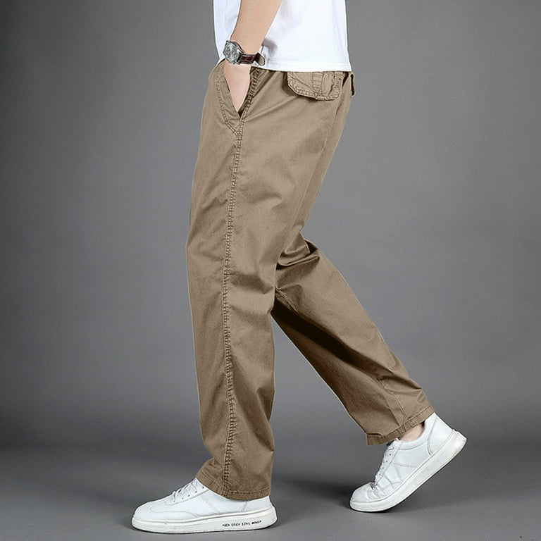 adviicd Men Pants For Hot Weather Men Casual Pants Elastic Waist Men's  Total Freedom Relaxed Classic Fit Flat Front Pants Khaki XL 