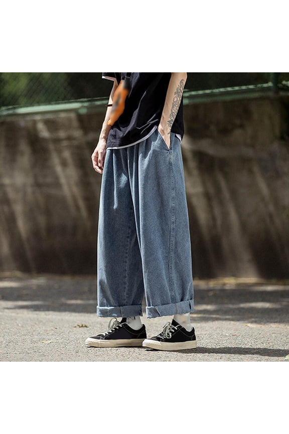 Men Pants Slim Fit Jeans Men's Ripped Jeans,Slim Fit Straight Leg Fashion Denim Pants Blue Large