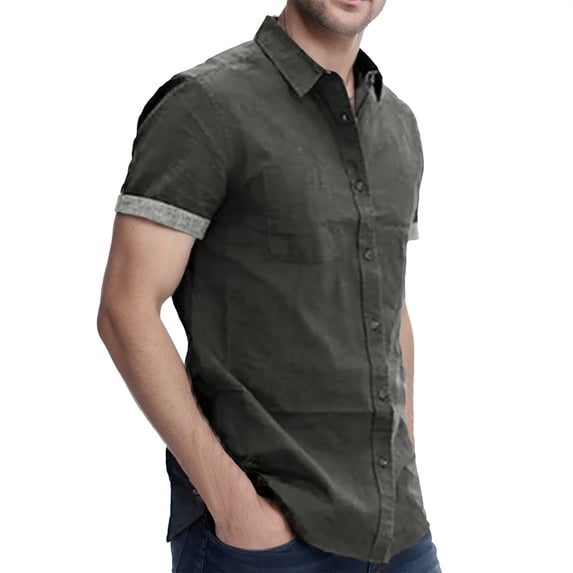 adviicd Men'S Shirts Mens Casual Linen Shirt Short Sleeve Button Down Shirt Summer Beach Shirt GY2,M