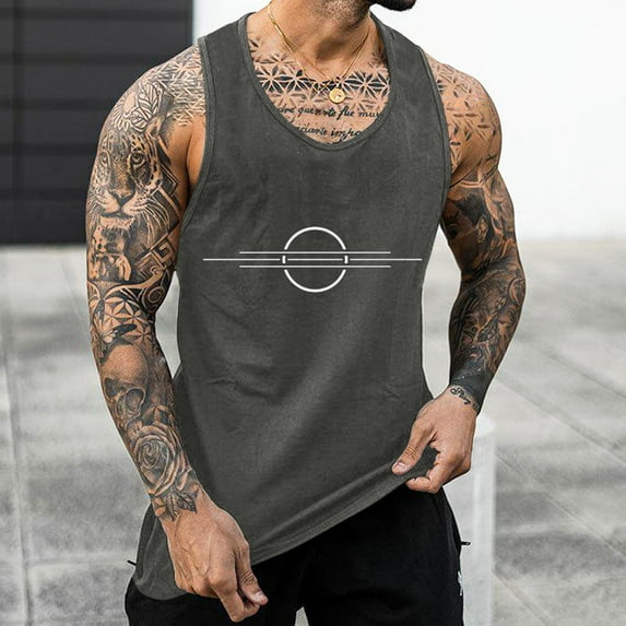 adviicd Men Tops Casual Boys Tank Tops Men's Spring Summer Top Shirt Casual PrintingSleeveless T-shirt Top Casual Fashion O Neck Blouse Tank Tops Dark Gray XL