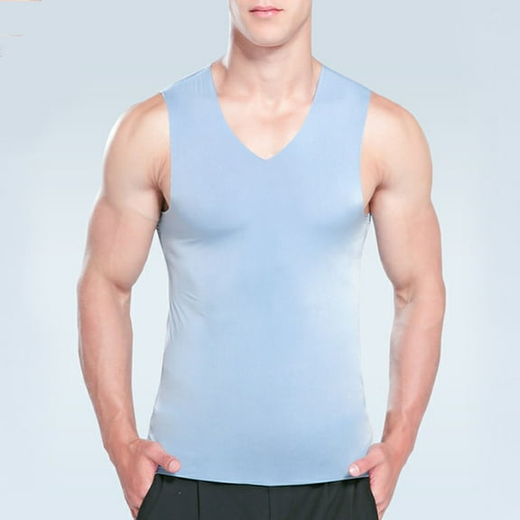 adviicd Men Tops Dressy Mens Tank Tops Men's Spring Summer Casual Top Shirt Beach Printed O Neck Blouse Sleeveless Tank Tops Fashion Loose Shirt Blue 3XL