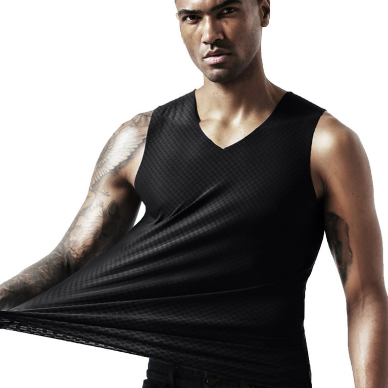 adviicd Men Tops Fashion Black Tank Top Men's Mesh Fishnet Fitted  Sleeveless Muscle Top Black XL