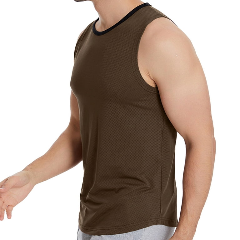 adviicd Men Tops Fashion Mens Tank Top Undershirt Mens Basic Tank Top  Casual Shirts Brown XL