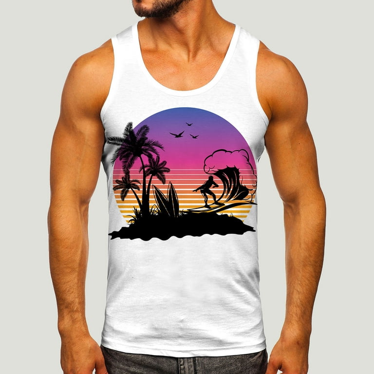 adviicd Men Tops Long Sleeve Mens Tank Top Beach Men's Spring Summer Top  Shirt Casual PrintingSleeveless T-shirt Top Casual Fashion O Neck Blouse  Tank