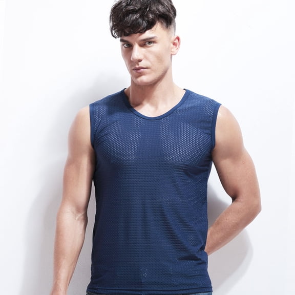 adviicd Men Tops Men Tank Tops Men's Mesh Fishnet Fitted Sleeveless Muscle Top Blue 3XL