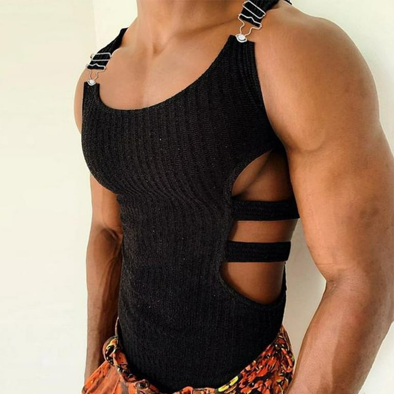 adviicd Men Tops Fashion Men'S Tank Tops Men's Sleeveless Summer Casual  Mesh Tank T-Shirt Round Neck Tops Black 2XL