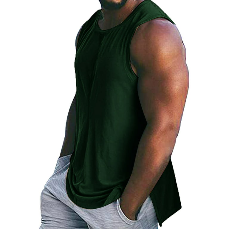 adviicd Men Tops Short Sleeve Tank Top Men Tank Top Solid Color Casual Fit Tops  Men's Sports Fitness Quick-drying Body-building Sweaty Vest Top Blouse  Green 2XL 