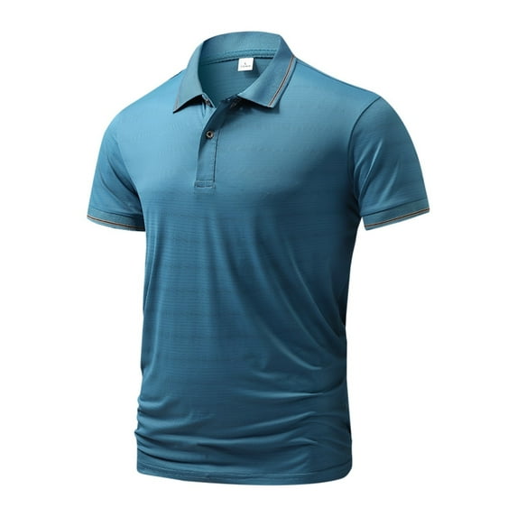adviicd Men Tops Summer Mens Polo Shirts Short Sleeve Men's Short Sleeve Cotton Pique Flag Graphic Polo Shirt Light Blue L