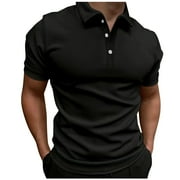 adviicd Men Tops Summer Slim Fit Polo Shirts For Men Mens Short Sleeve Color Block Performance Pique Polo Shirt Black M