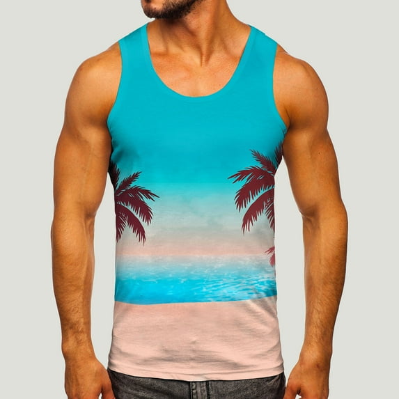 adviicd Men Tops Summer Tank Top Men Mens Cropped Tank Top Short Sleeve Print Cotton Crop T Shirt Hot Shirts Blue L