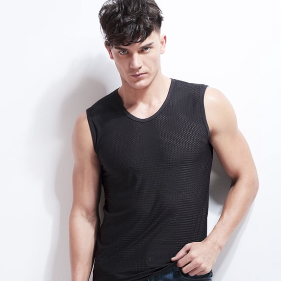 adviicd Men Tops Summer Tank Tops Men Men's Vertical Striped Fitted Sleeveless Muscle Tank Top Black L
