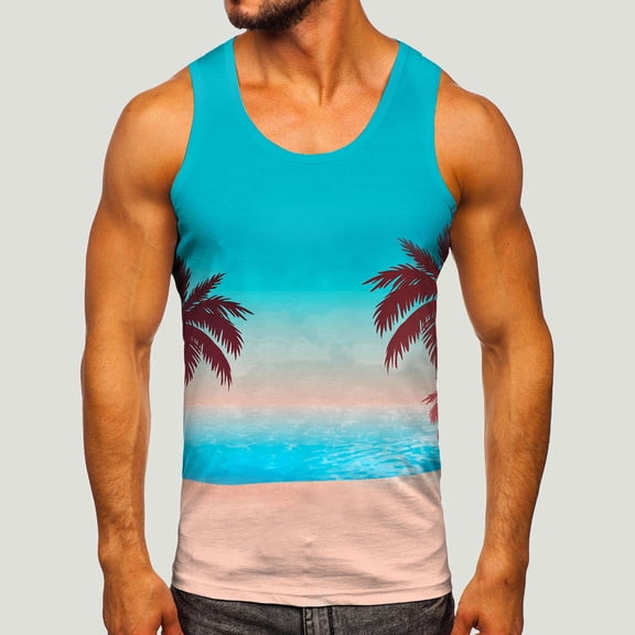 adviicd Men Tops White Tank Tops For Men Men's Spring Summer Top Shirt Casual PrintingSleeveless T-shirt Top Casual Fashion O Neck Blouse Tank Tops Blue M