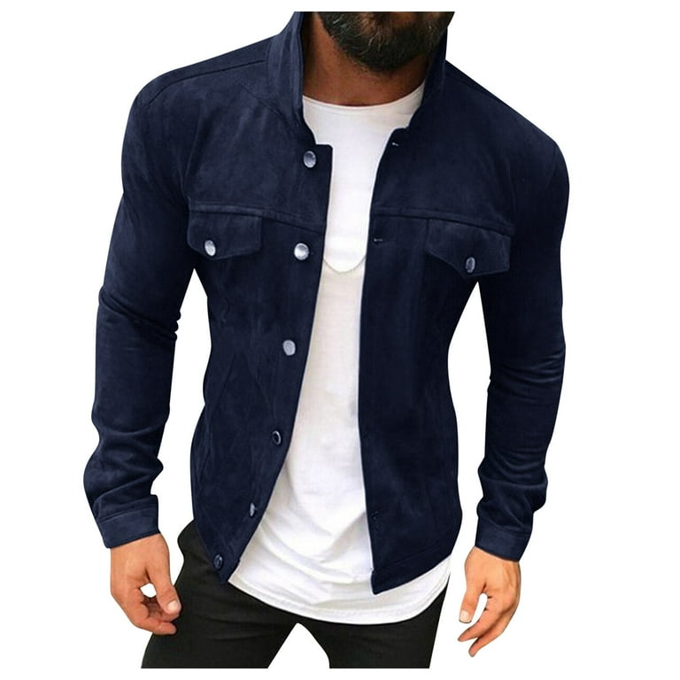 adviicd Men's Autumn and Winter Casual Solid Stand Collar Button