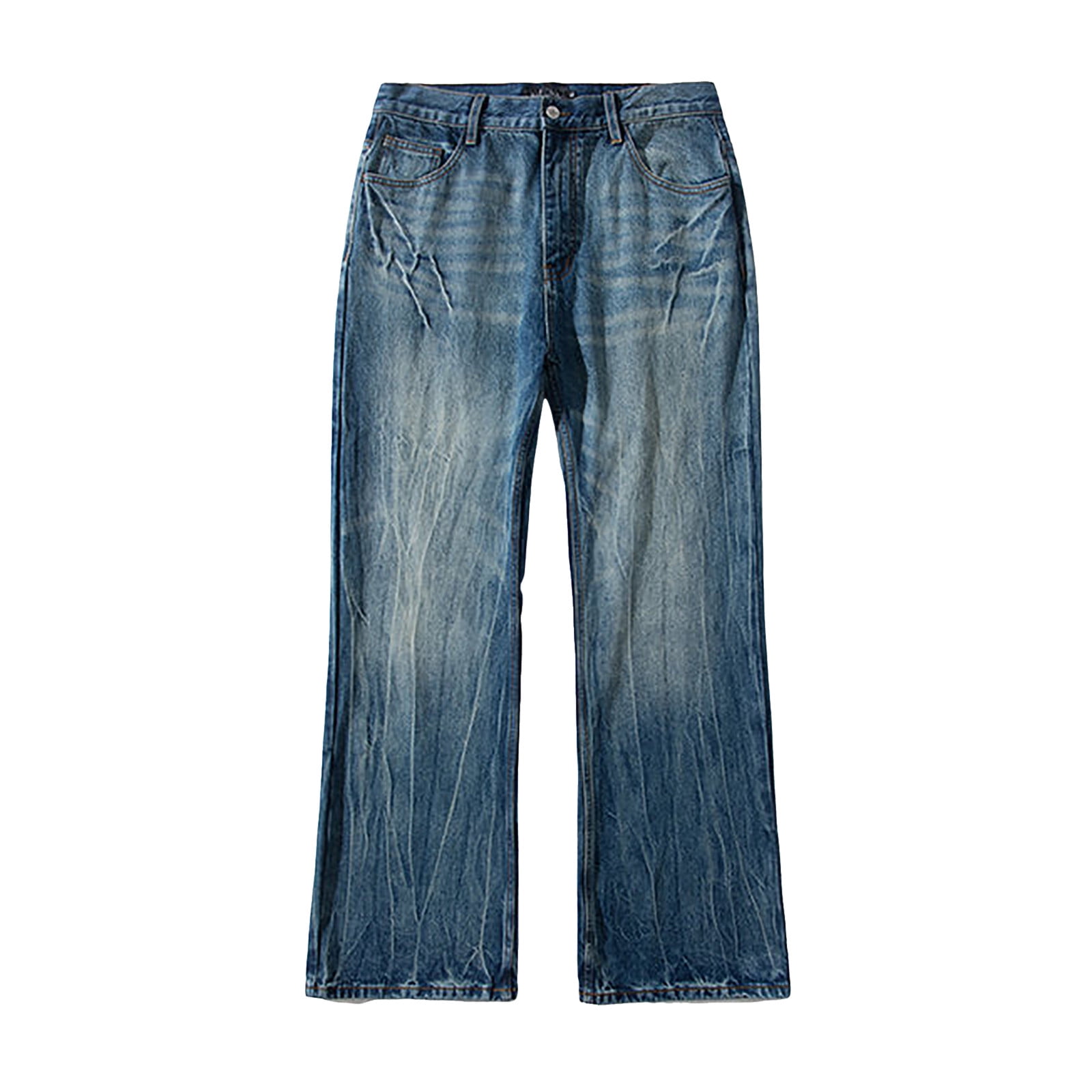 Men's Street Hip Hop Distressed Denim Jeans – Loose Straight Fit, Ripped Patchwork, Drawstring Waist