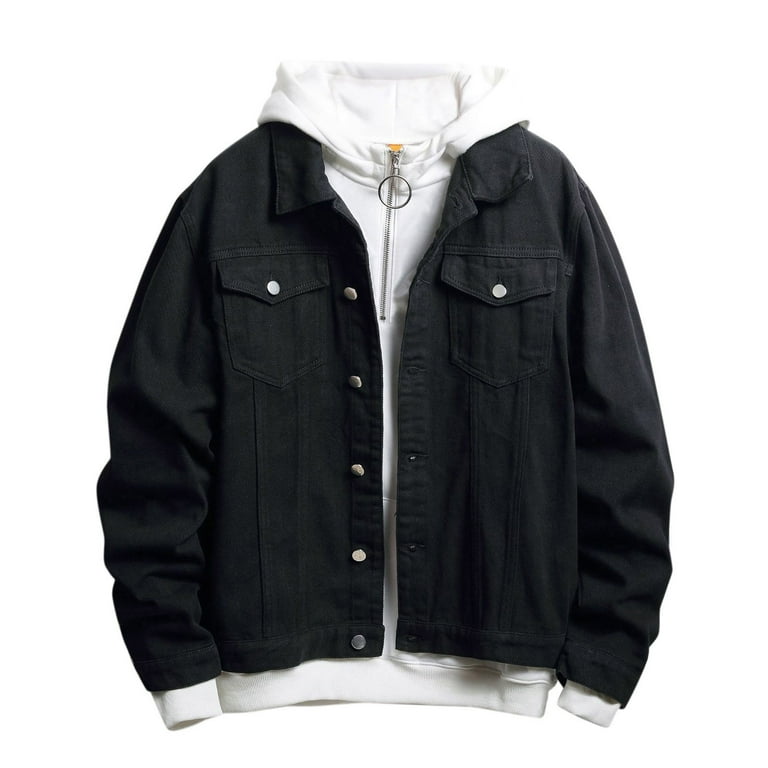adviicd Men s Oversize Button Black Denim Jacket Cartoon Print