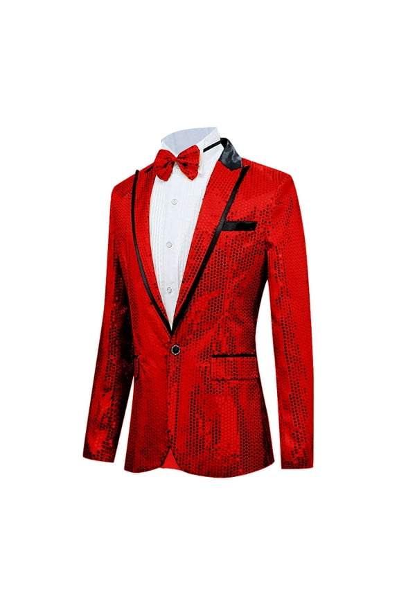Men's Suits Big and Tall Men's Tuxedo Jacket Wedding Blazer One Button Dress Suit for Dinner,Prom,Party (Red,XXL)