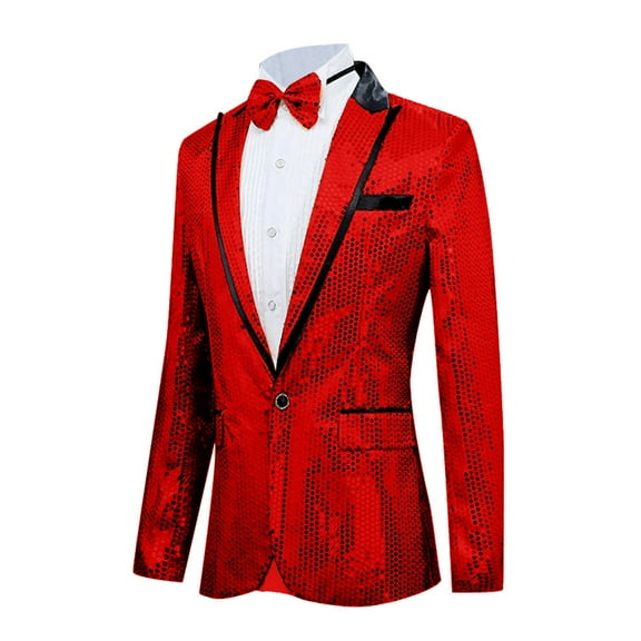 adviicd Men's Suits Big and Tall Men's Tuxedo Jacket Wedding Blazer One Button Dress Suit for Dinner,Prom,Party (Red,XXL)