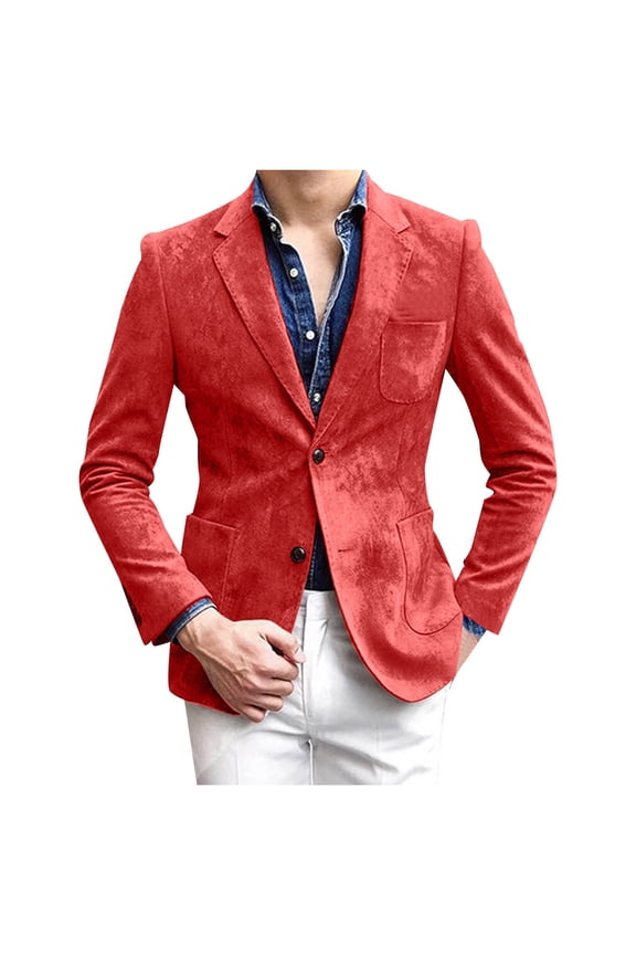Men's Suits Classic Fit Mens Blazer Vintage Herringbone Tweed Blazer Two Button Wool Blend Sport Coat with Pocket Square (Red,XXL)