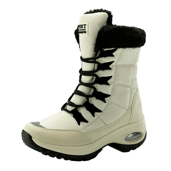 adviicd Mens Boots Winter Mens Winter Mid-Calf Snow Boots Fur Lined Warm Waterproof Slip On Outdoor Athletic Snow Boots (Beige,7)