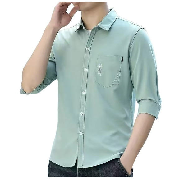 adviicd Mens Dress Shirts Big and Tall Men's Long Sleeve Casual Button Down Shirts Untucked Shirts for Men Regular Fit Dress Shirt (Green,L)