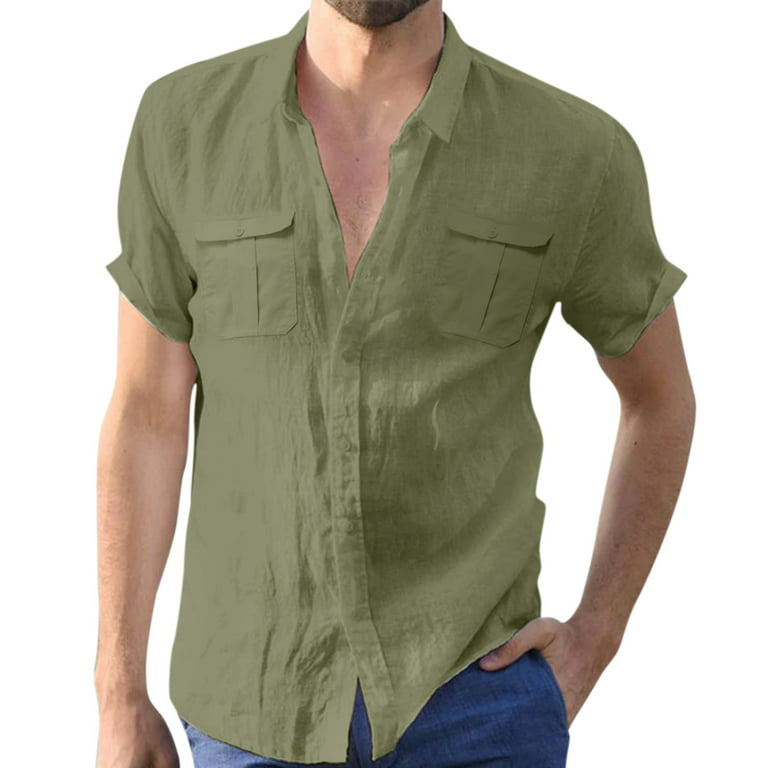 Adviicd Mens Green Button Down Shirt Men's UV UPF 50 Sun Protection Soild Anti-Static Waterproof Breathable Fast Dry SPF Hiking Fishing Short Sleeve