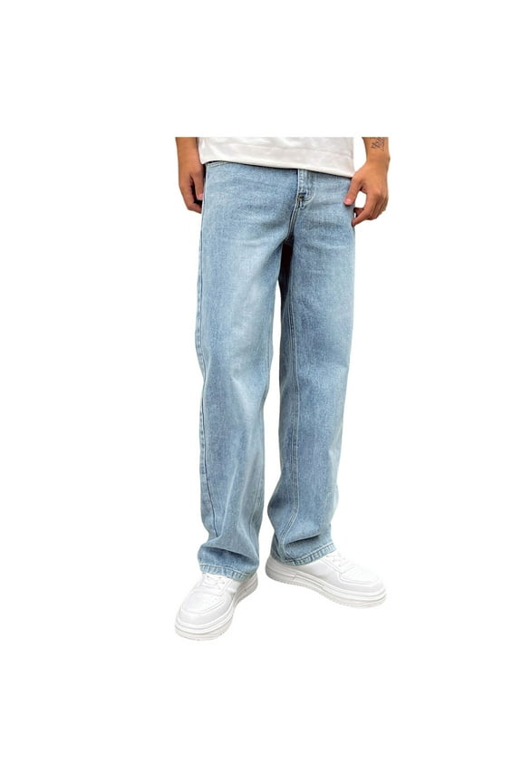 Mens Jeans Relaxed Fit Big and Tall Skinny Jeans for Men Casual Ripped Denim Pants Slim Fit Stretch Distressed Jean Pants Vintage Streetwear (Light Blue,L)