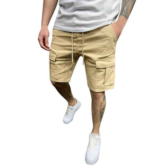 adviicd Mens Khaki Shorts Men's Belted Tactical Cargo Long Shorts Inseam Below Knee Length Multi Pocket Pants Mens Shorts