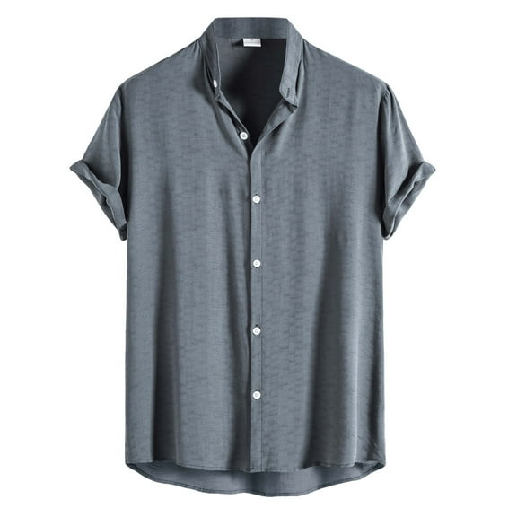 adviicd Mens Long Sleeve Button Down Shirts Men's Loose Fit Midweight Chambray Short Sleeve Shirt Grey 2XL