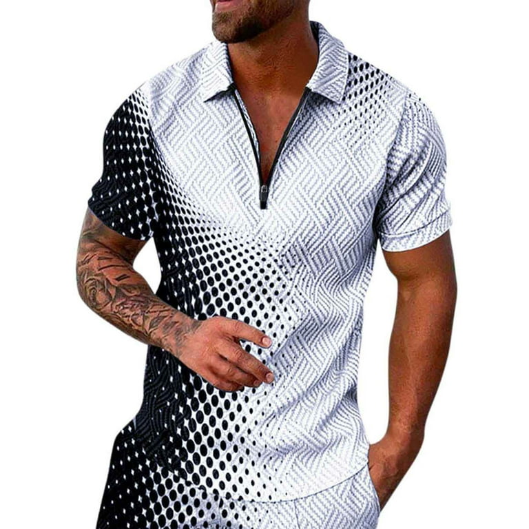 adviicd Mens Long Sleeve Sun Protection Shirts Men’s Short Sleeve Knit  Shirt Vintage Stripe Lapel Collar Polo Shirt