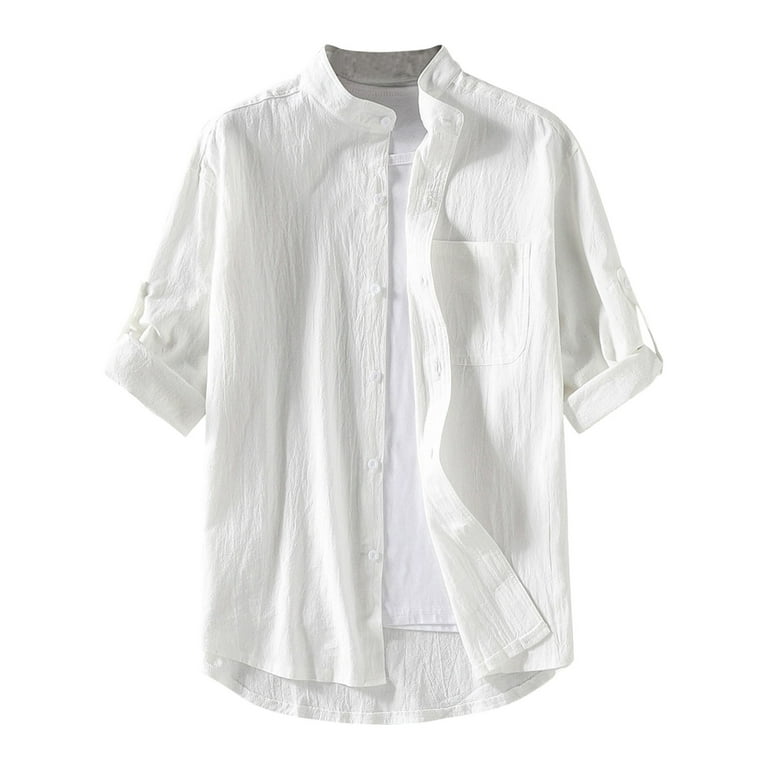 adviicd Mens Polo Shirts Men's Teaser Short Sleeve Fishing Button Down  Shirt White 4XL