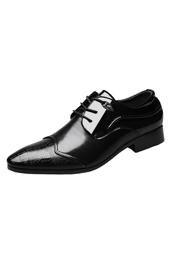 Mens Shoes for Suits Formal Shoes Dress Oxford for Men Lace Up Round Toe Vegan Leather Patchwork Derby Shoes (Black,9.5)