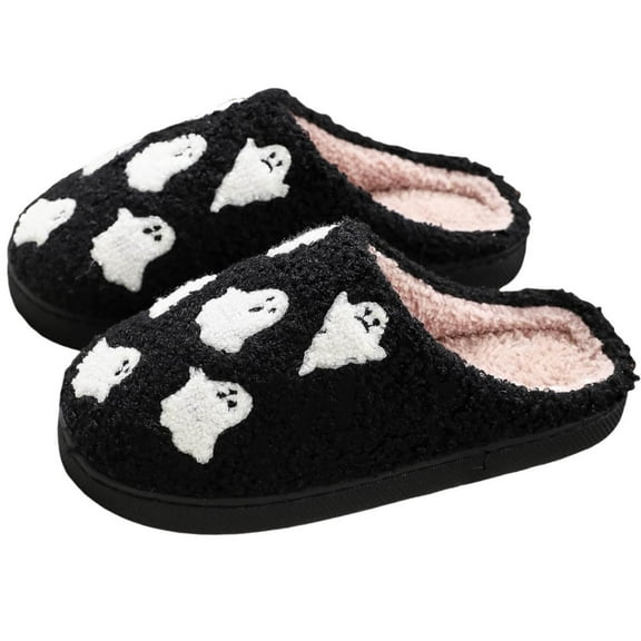 adviicd Mens Slippers Indoor Outdoor Halloween Slippers for Women Men, Soft Plush Fuzzy Winter holiday slippers, Retro Cozy House Slippers, Comfy Bedroom Slippers Indoor Outdoor Shoes (Black,10)