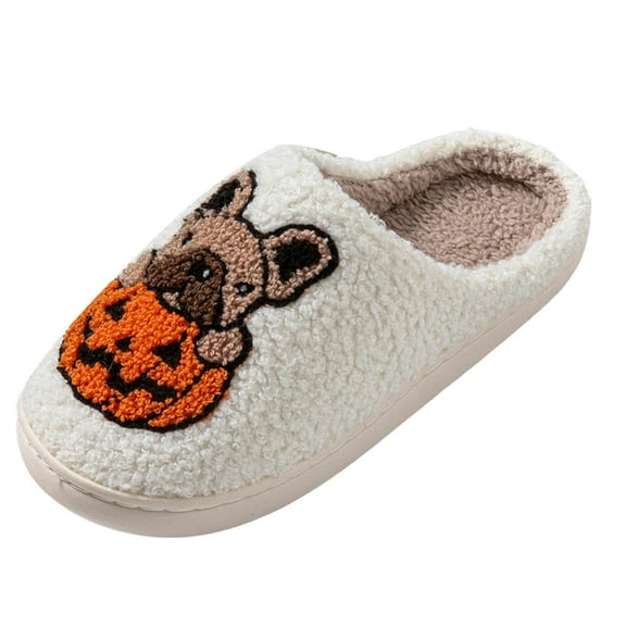 adviicd Mens Slippers Unisex Halloween Slippers Spooky Lantern Pumpkin Slippers Cute Cozy Warm Plush Slip-On House Indoor and Outdoor Shoes (White,6.5)