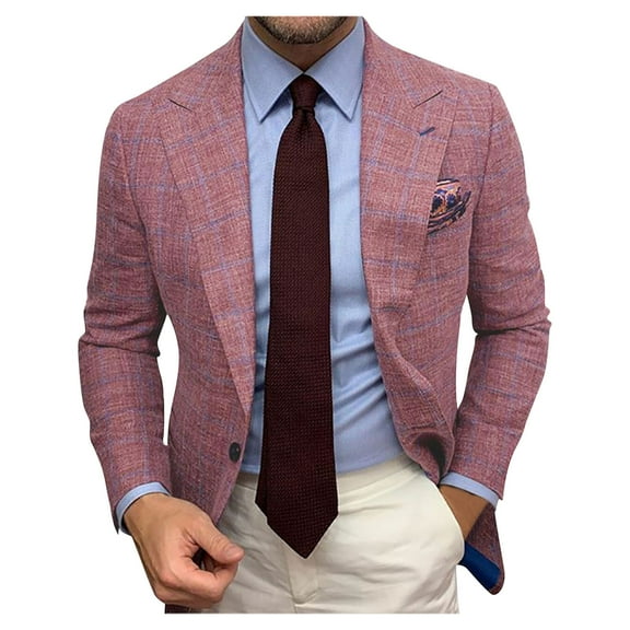adviicd Mens Suits Men's Classic Plaid Sport Coats Casual Two Button Single Notched Lapel Checked Suit Jacket (Purple,S)