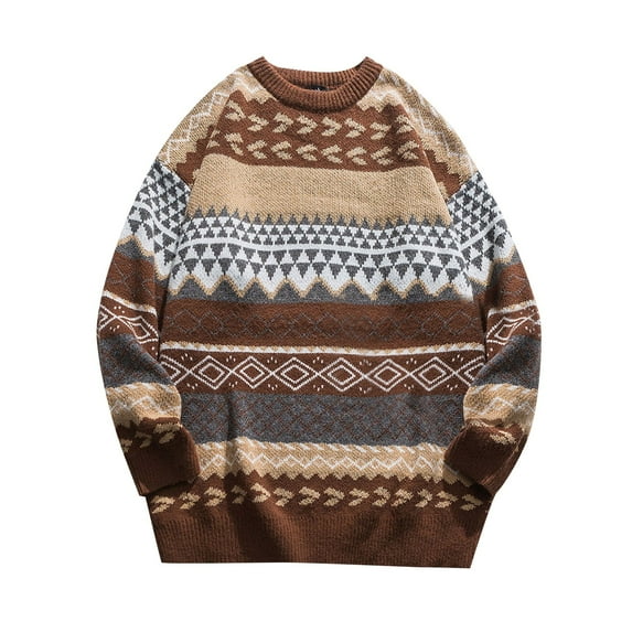adviicd Mens Sweaters for Winter Mens Knit Sweater Vintage Knitted Sweaters Oversized Striped Spring Pullover Casual Long Sleeve Pullovers (Coffee,XXL)