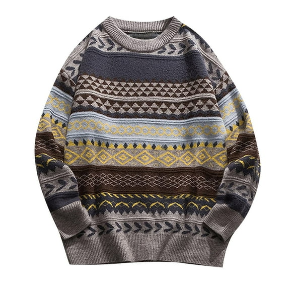 adviicd Mens Sweaters for Winter Mens Knit Sweater Vintage Knitted Sweaters Oversized Striped Spring Pullover Casual Long Sleeve Pullovers (Grey,L)