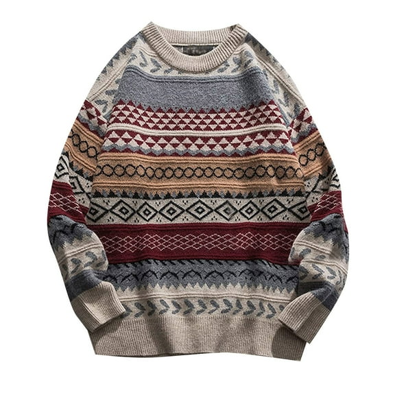 adviicd Mens Sweaters for Winter Mens Knit Sweater Vintage Knitted Sweaters Oversized Striped Spring Pullover Casual Long Sleeve Pullovers (Red,XL)