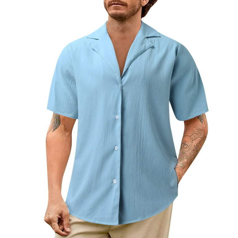 adviicd Mens T Shirts Mens Fishing Shirts Short Sleeve UPF 50 Sun Potection  UV Shirts for Hiking Work Button Down Shirts with Velcro Pockets Sky Blue  XL 