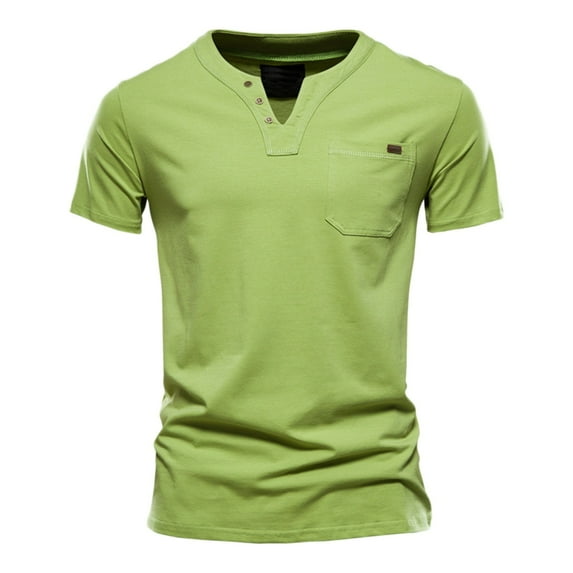 adviicd Mens T-Shirts Solid Color Cotton V Neck Pocket Button Short Sleeve T Shirt Top T Shirts Men Pack