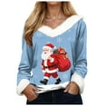 thumbnail image 1 of adviicd Merry Sweater Women Ugly Christmas Sweaters Funny Holiday Sweatshirts Faux Fur Trim V Neck Santa Graphic Xmas Tops (Blue, S), 1 of 7