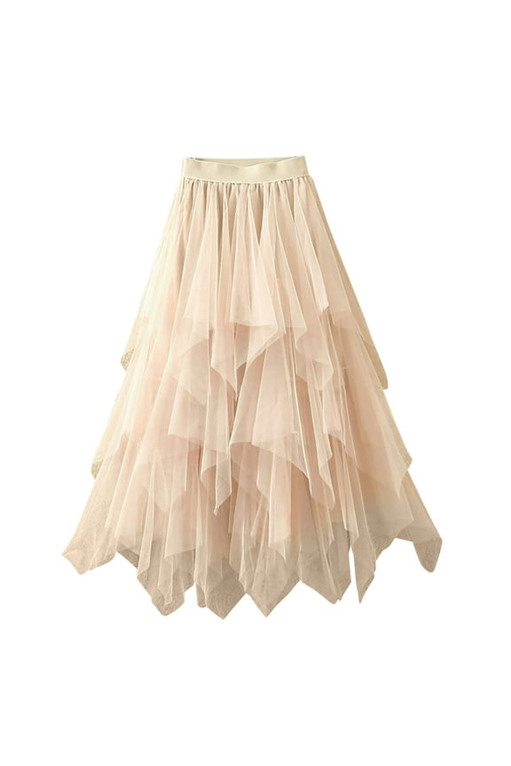 Mini Skirts Women Boho Gypsy Long Maxi Tiered Peasant Skirt Plus Size Beige S
