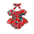thumbnail image 1 of adviicd Girl Clothes Girls Watermelon Print Bodysuit: Short Sleeve Lantern Sleeves with Headband (Red,6-9 Months), 1 of 7