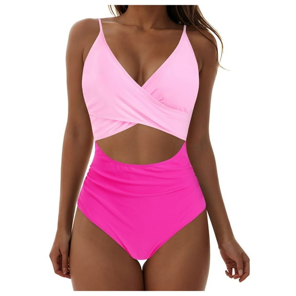 adviicd One Piece Swimsuit Women Bathing Suit for Women Women's One Piece Swimsuits Tummy Control Front Cross Bathing Suits Tie Back V Neck Swimwear (Light Pink,S)