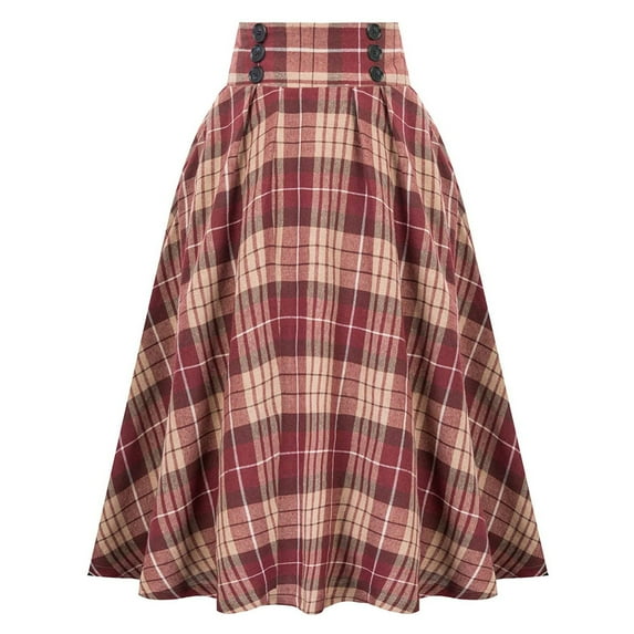 adviicd Plaid Skirt for Womens High Waist Aline Pleated Midi Skirts (Rose Gold, XXL)