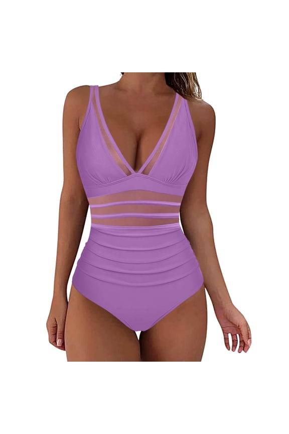 Plus Size Swimsuit for Women Push Up High Waisted Bathing Suit (Purple,XXL)