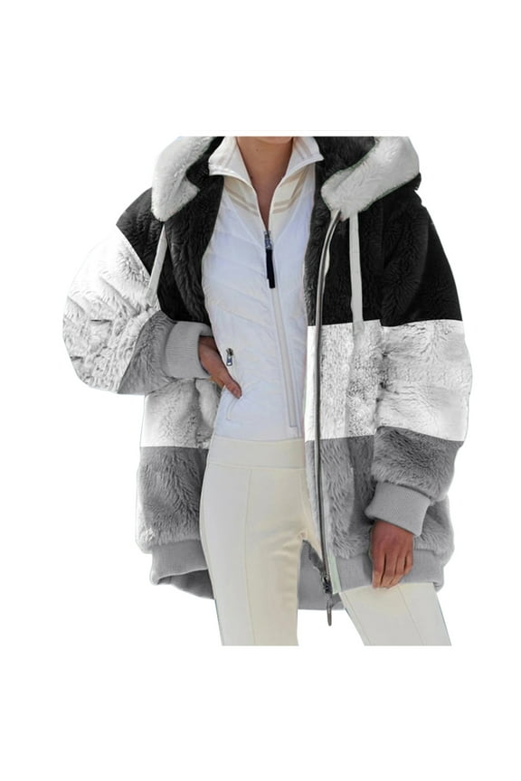 Plus Size Winter Coats for Women Women Hooded Jacket Zip Up Fuzzy Shaggy Jacket Warm Fall and Winter Outwear with Pockets