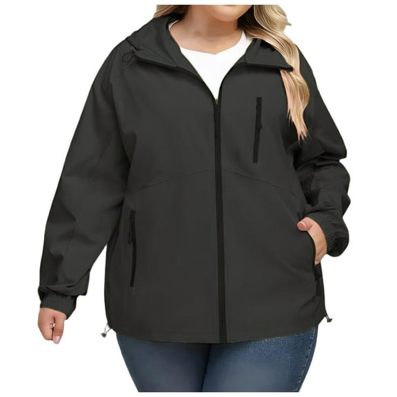 adviicd Plus Size Womens Rain Jacket with Hood Waterproof Raincoats Lightweight Packable Outdoor Trench Coat Black, 3XL