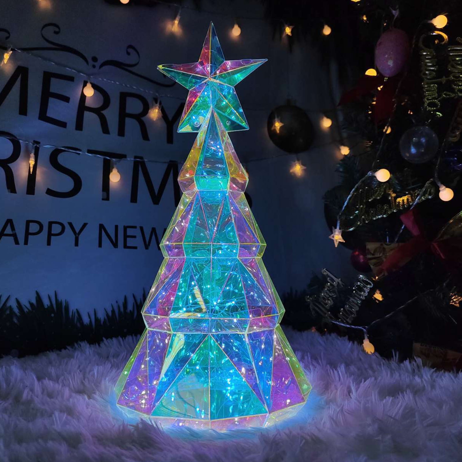 15" Multicolor Prismatic PVC Christmas Tree Light